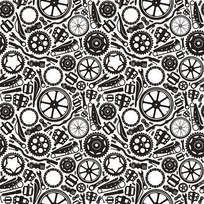 Seamless pattern with image of bicycle details