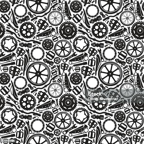 Seamless Pattern With Image Of Bicycle Details Stock Illustration - Download Image Now - Bicycle, Pattern, Wheel