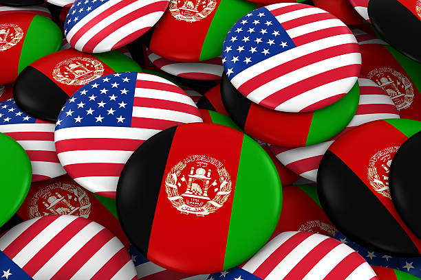 istock Afghanistan and USA Flag Badges Background 622062480