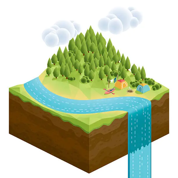 Vector illustration of 3d isometric nature mountain