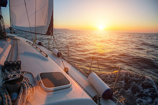 istock Sailing on the waves during a wonderful sunset. Travel. 622065414