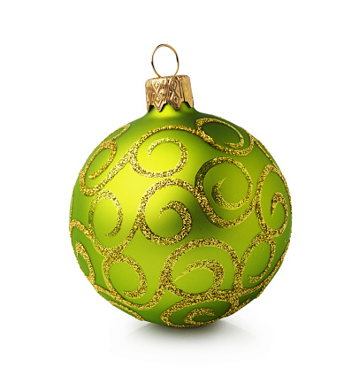 Golden green Christmas ball isolated on white background
