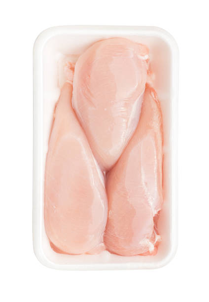 istock Meat. Raw chicken fillet package isolated on white background. Top 622066208