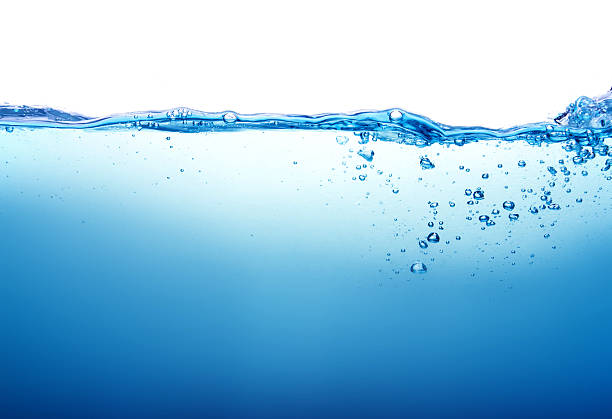 istock Close up blue Water splash with bubbles on white background 622066684