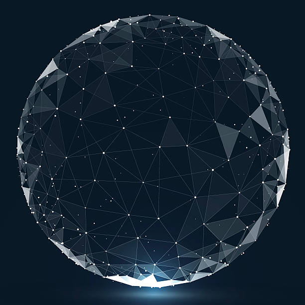 illustrations, cliparts, dessins animés et icônes de point, ligne, surface composée de graphiques circulaires, connexion réseau globale. - sphere digitally generated image planet globe