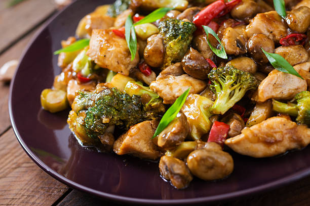 istock Stir fry with chicken, mushrooms, broccoli and peppers 622068490