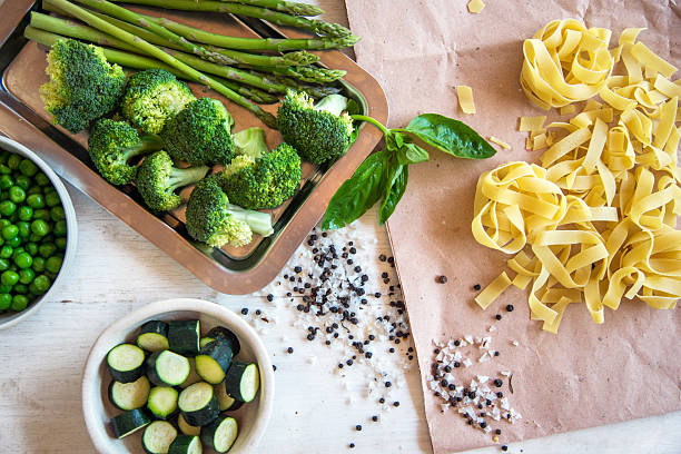 Raw ingredients for vegetarian pasta