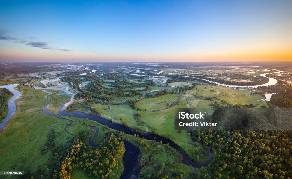 Belarusian river River Prypiac' (aerial photo) at National park Prypyatski Belarus Stock Photo