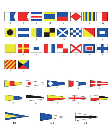 A complete set of Nautical flags for letters and numbers, including ordinal numbers. EPS10 vector format.
