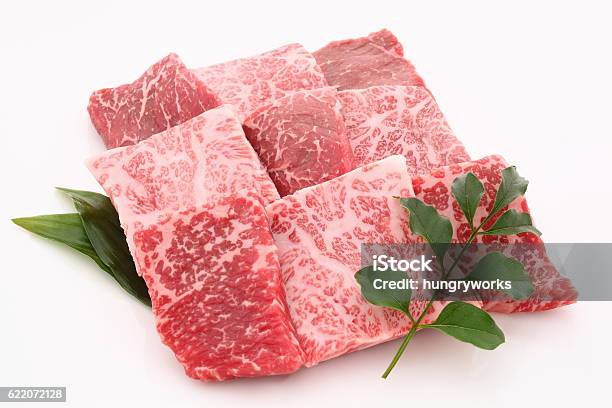 Wagyu Kobe Beef Japanese Marbled Beef Stock Photo - Download Image Now - Meat, Beef, White Background