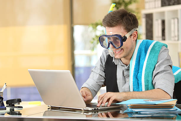Businessman working needing vacations