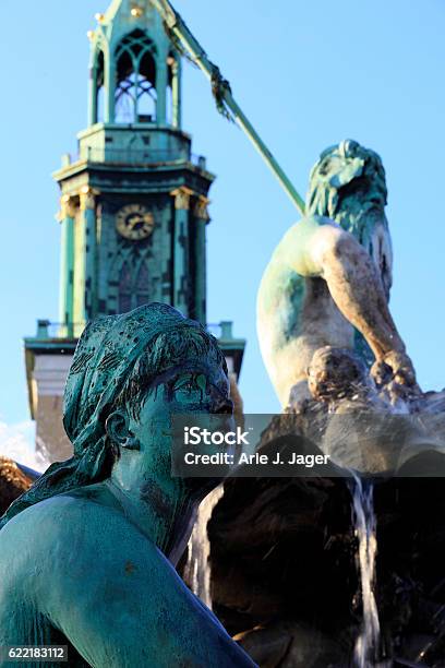 Neptune Fountain In Berlin Stock Photo - Download Image Now - Berlin, Bronze Colored, Fountain