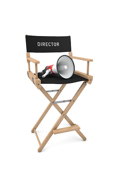 Film director's chair with megaphone isolated on white background. 3D rendering