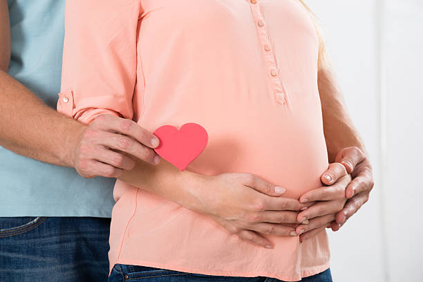 istock Man Holding Heart Shape While Standing With Pregnant Woman 622186018