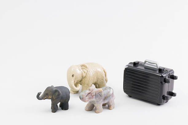 Miniature of an elephant and the suitcase Miniature elephant and suitcase oscar wilde stock pictures, royalty-free photos & images