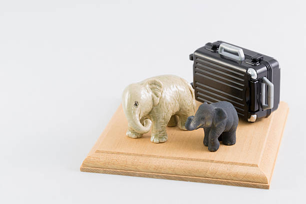 Miniature of an elephant and the suitcase Miniature elephant and suitcase oscar wilde stock pictures, royalty-free photos & images