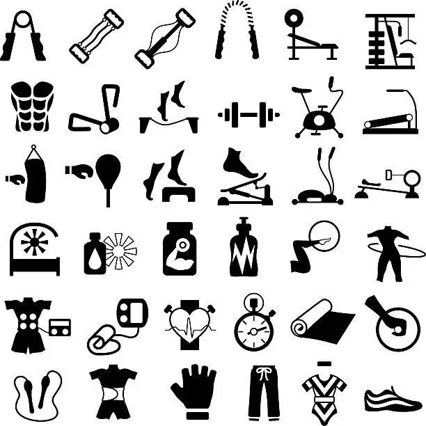 Vector illustration of Exercise, Gym and Fitness Equipment