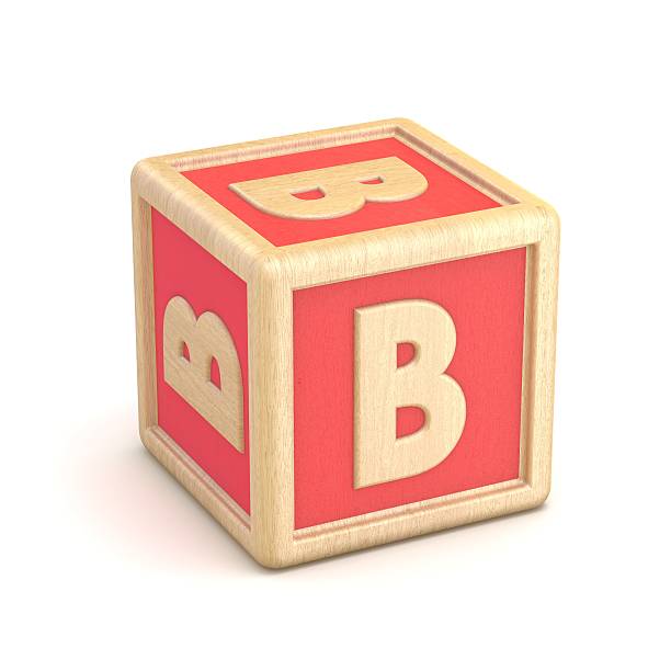 la police de blocs alphabétiques en bois de la lettre b a pivoté. 3d - child alphabetical order writing alphabet photos et images de collection