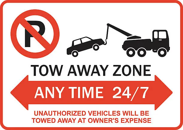 Vector illustration of Tow away zone any time