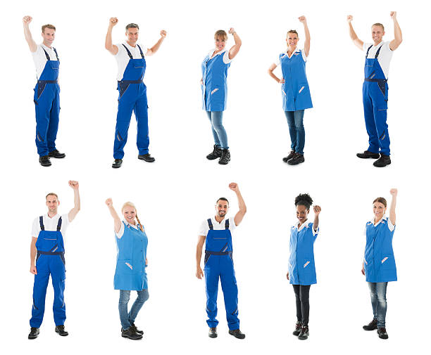 istock Collage Of Janitors Raising Arms 622192434