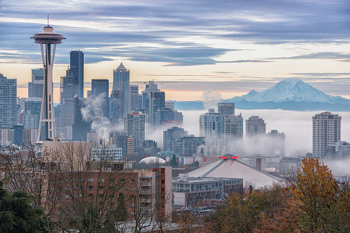 Seattle Downtown and Mount Rainier