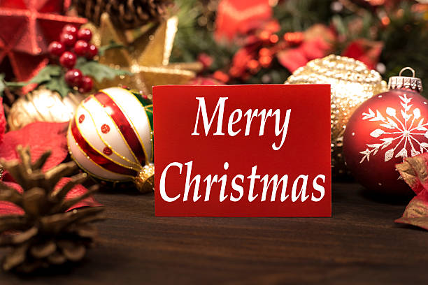 istock Holiday ornaments, decorations with Merry Christmas greeting card. 622195092