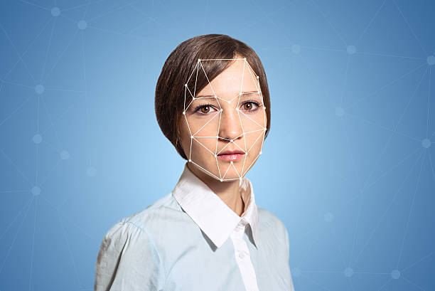 istock Biometric verification woman face detection, high technology 622195752