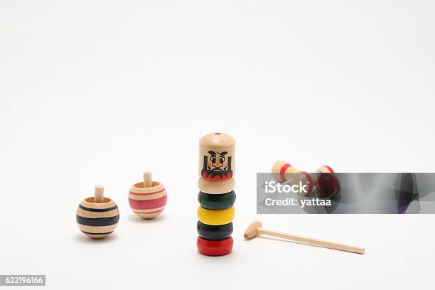 Darumaotoshikendamaand Koma Traditional Japanese Toys Stock Photo