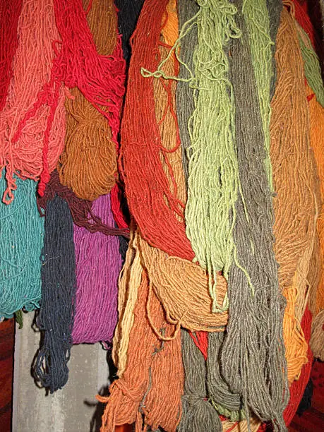 Bundles of dyed colorful wool, Oaxaca, Mexico