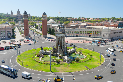 Barcelona, Spain - August 8, 2016: View of square of Spain is one of the most significant of the Catalan capital and was built during the Universal Exhibition of 1929.