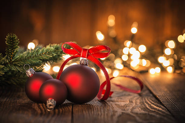 istock Christmas Ornaments on Wood Background 622203144