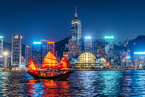 Junkboat of Hong Kong at Night