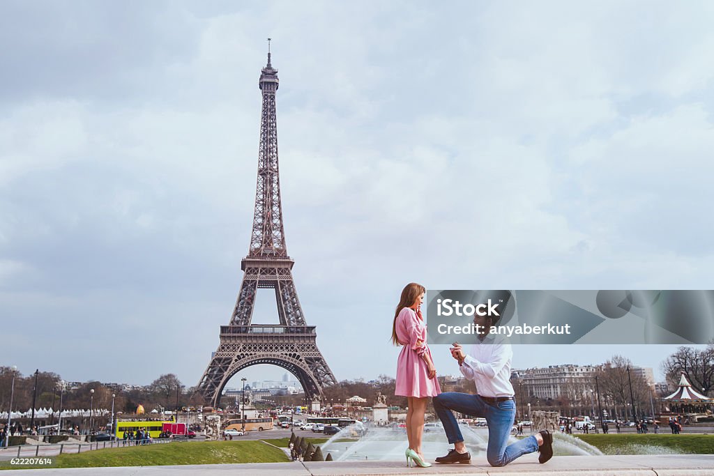 wedding proposal in Paris, engagement, marry me romantic proposal in Paris, engagement Engagement Stock Photo