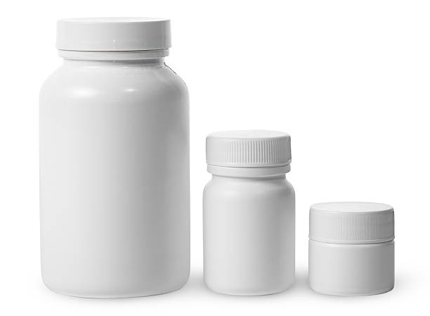 plastikowe słoiki o różnych rozmiarach do leków - bottle vitamin pill nutritional supplement white zdjęcia i obrazy z banku zdjęć