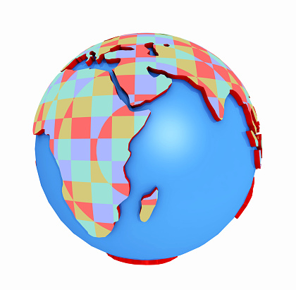 Computer generated 3D illustration with a patterend globe isolated on white background