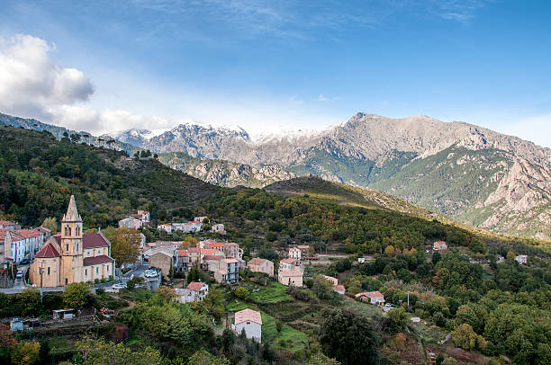 Corsican village of Vivario a view of the village of Vivario in Corsica in autumn with the mountains in the distance vivario photos stock pictures, royalty-free photos & images