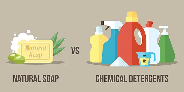 Vector illustration of Soap vs detergents