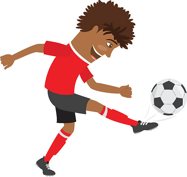 ilustrações, clipart, desenhos animados e ícones de engraçado afro-americano jogador de futebol de futebol vestindo vermelho t-shir - soccer ball running sports uniform red