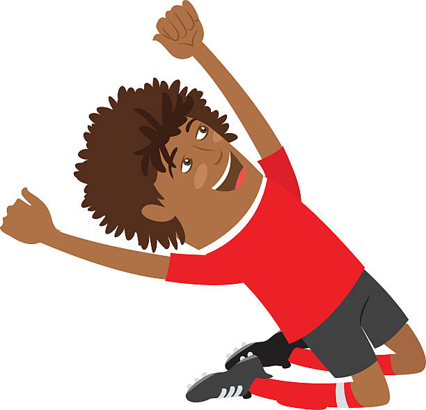 ilustrações, clipart, desenhos animados e ícones de engraçado afro-americano jogador de futebol de futebol vestindo camiseta vermelha - american football sports uniform football white background