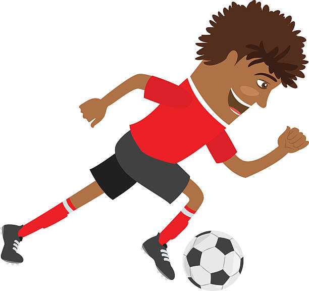 забавная афроамериканец футбол футбольный игрок в красной футболке - soccer ball running sports uniform red stock illustrations