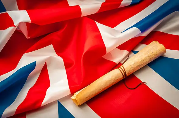 Union Jack and the Magna Carta (a symbol for human rights, democracy and free speech)