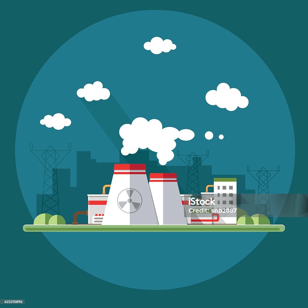 nuclear power plant. Set of elements for construction of urban Energy station. The nuclear power plant. Set of elements for construction of urban and village landscapes. Vector flat illustration Architecture stock vector