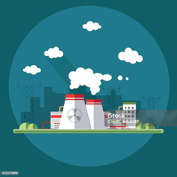 Nuclear Power Plant Set Of Elements For Construction Of Urban Stock Illustration - Download Image Now