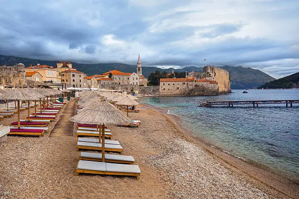 Photo of Beach and Old Town in Budva Montenegro