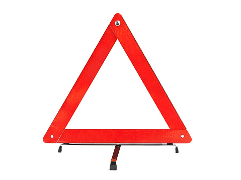 Warning car sign - red triangle isolated on a white background