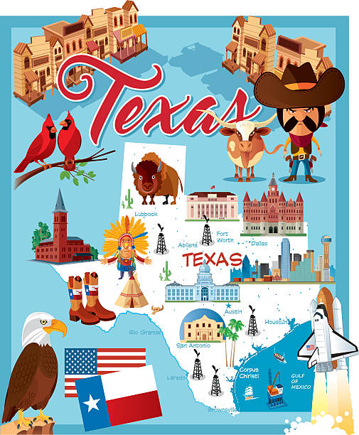 Cartoon map of TEXAS Cartoon map of TEXAS corpus christi map stock illustrations