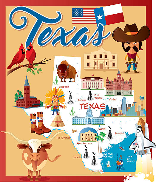 Cartoon map of TEXAS Cartoon map of TEXAS abilene texas stock illustrations