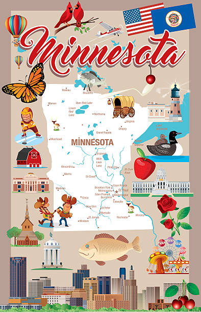 Cartoon map of MINNESOTA Cartoon map of MINNESOTA minneapolis illustrations stock illustrations