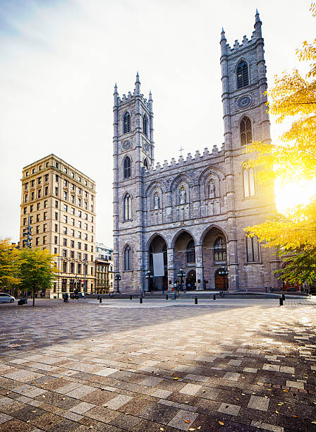 Notre-Dame de Montreal facade on sunny Autumn morning