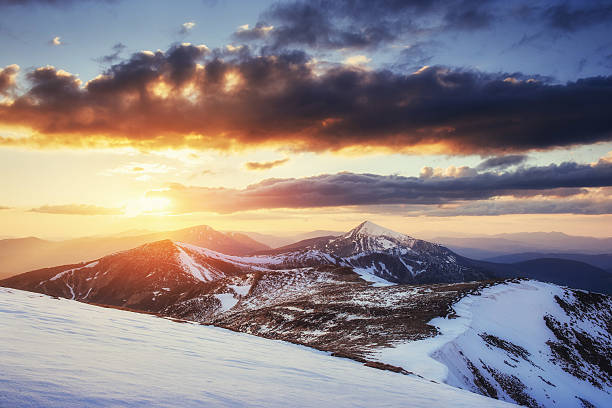istock Colorful spring sunset over the mountain ranges in the national 622277036
